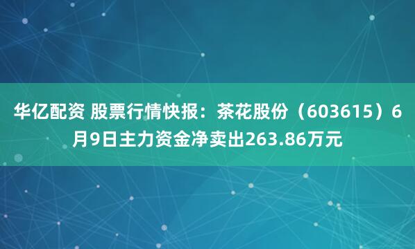 华亿配资 股票行情快报：茶花股份（603615）6月9日主力资金净卖出263.86万元